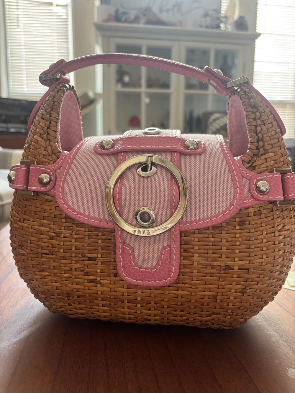 Rafe Studio Pink Straw Top-Handle Bag